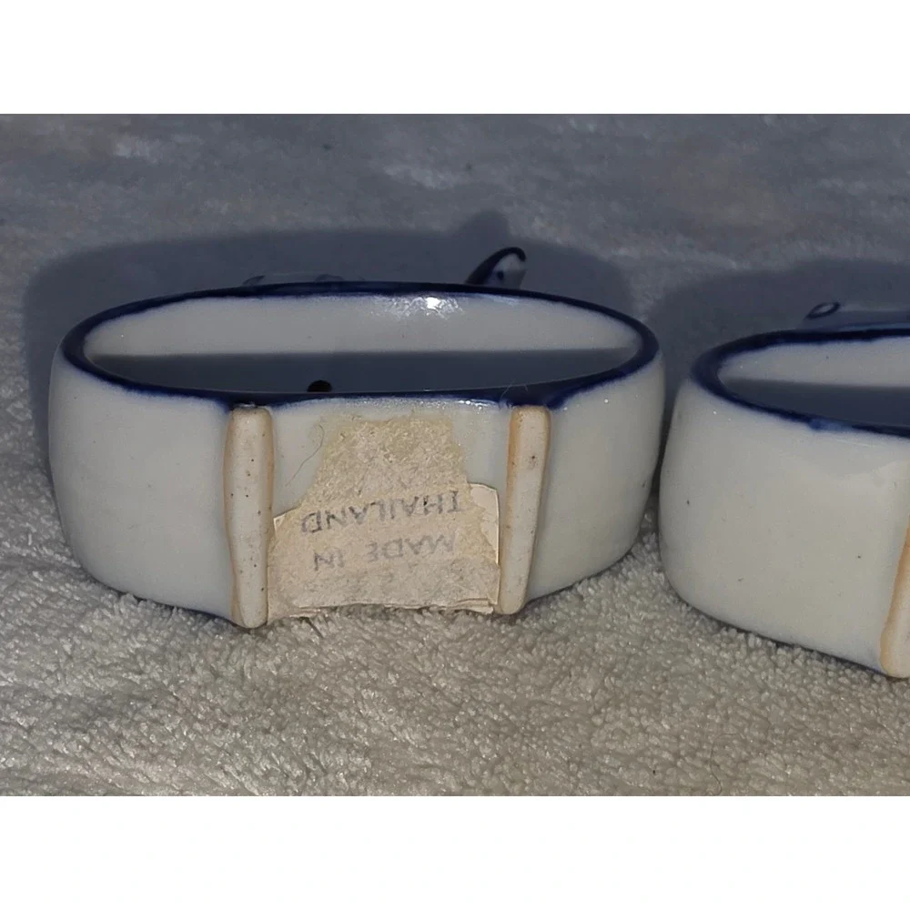 Vintage Blue and White Ceramic Fish Napkin Rings Set of 4 Thailand Coastal Decor